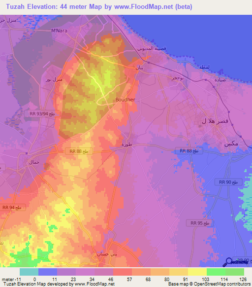 Tuzah,Tunisia Elevation Map
