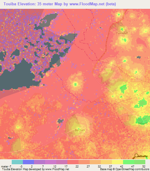 Touiba,Tunisia Elevation Map