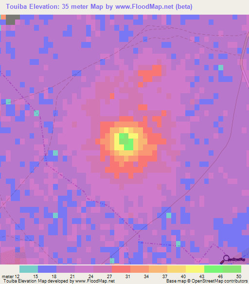 Touiba,Tunisia Elevation Map