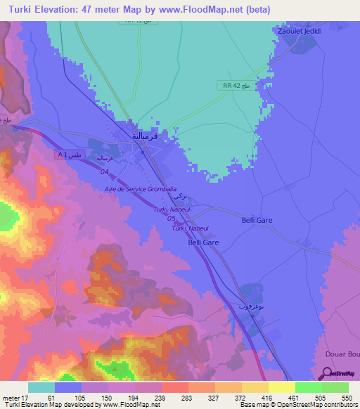 Turki,Tunisia Elevation Map