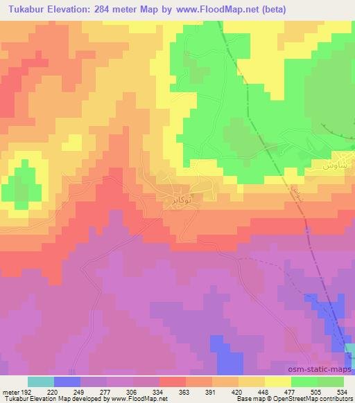 Tukabur,Tunisia Elevation Map