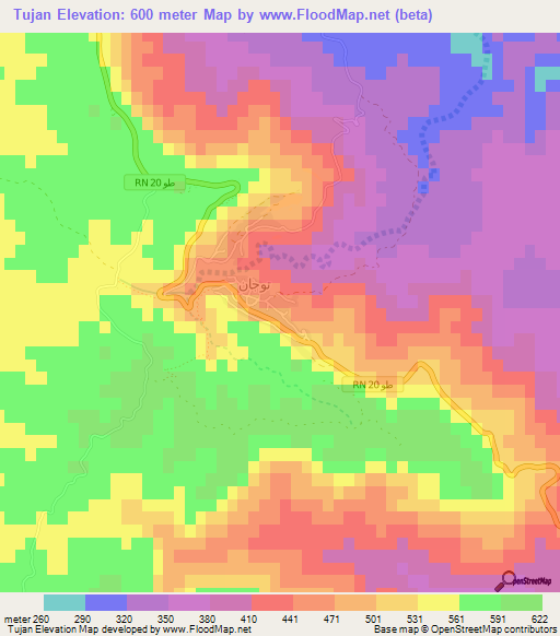 Tujan,Tunisia Elevation Map