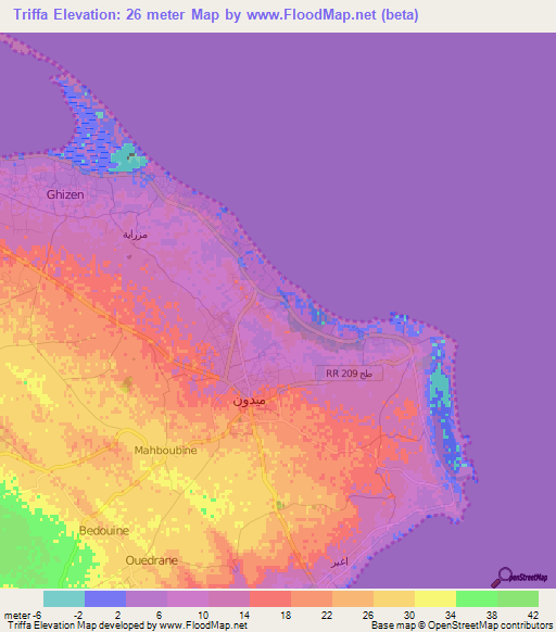 Triffa,Tunisia Elevation Map