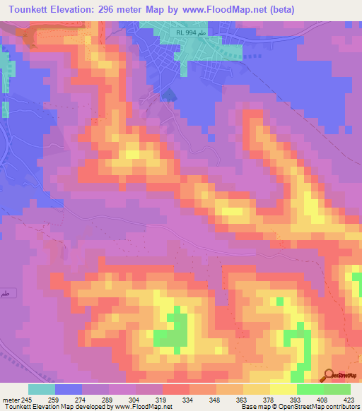 Tounkett,Tunisia Elevation Map