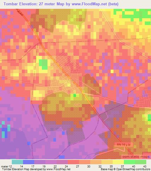 Tombar,Tunisia Elevation Map