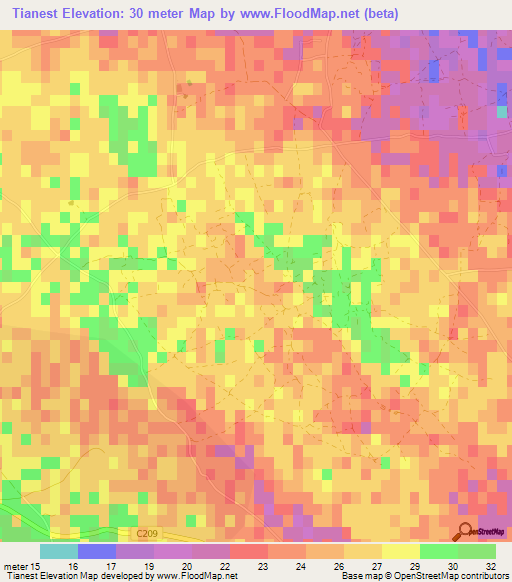 Tianest,Tunisia Elevation Map