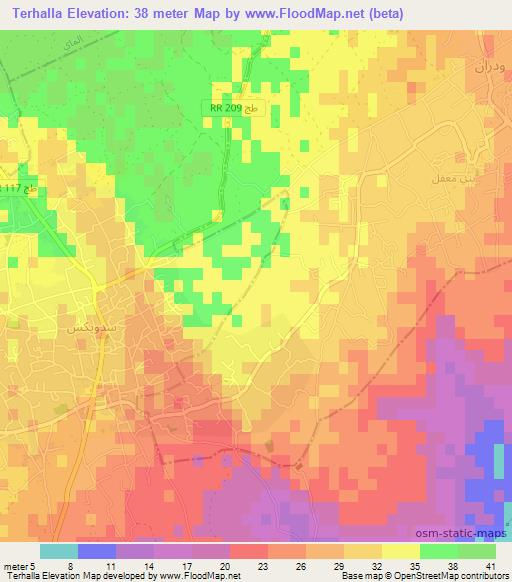 Terhalla,Tunisia Elevation Map