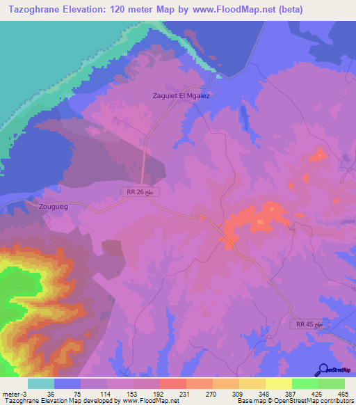 Tazoghrane,Tunisia Elevation Map