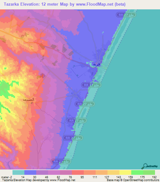 Tazarka,Tunisia Elevation Map