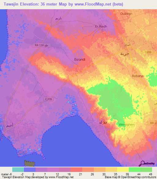 Tawajin,Tunisia Elevation Map