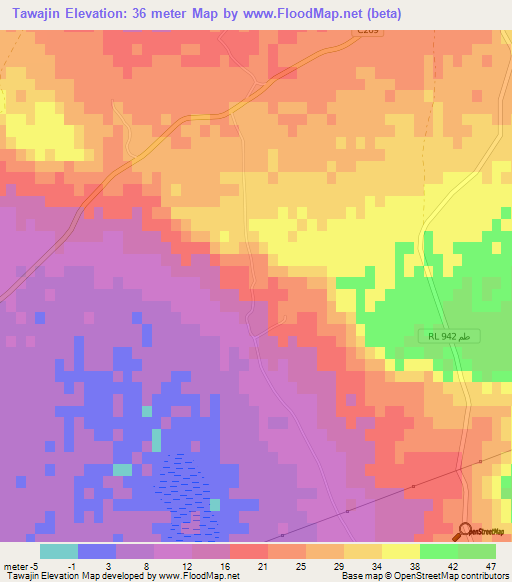 Tawajin,Tunisia Elevation Map