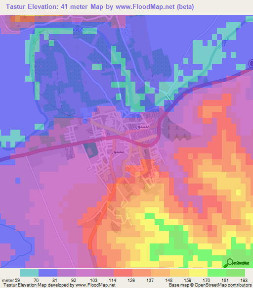 Tastur,Tunisia Elevation Map