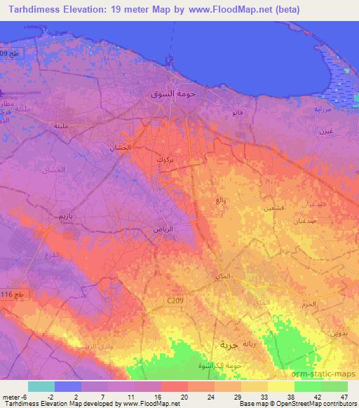 Tarhdimess,Tunisia Elevation Map