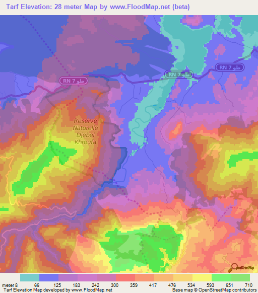 Tarf,Tunisia Elevation Map