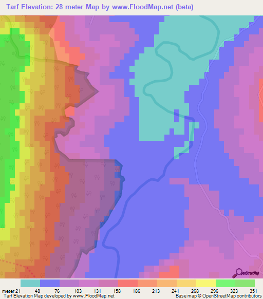 Tarf,Tunisia Elevation Map