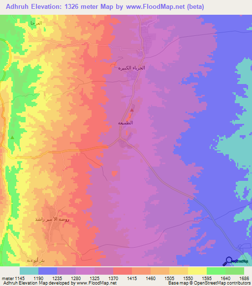Adhruh,Jordan Elevation Map