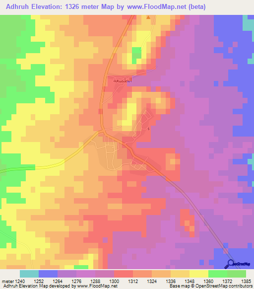 Adhruh,Jordan Elevation Map