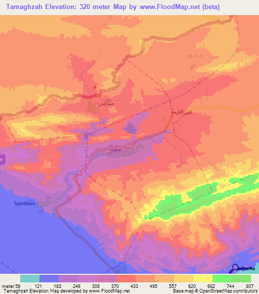 Tamaghzah,Tunisia Elevation Map