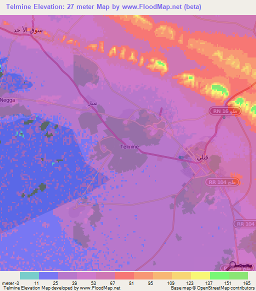 Telmine,Tunisia Elevation Map