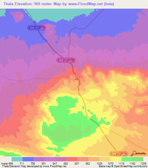Thala,Tunisia Elevation Map