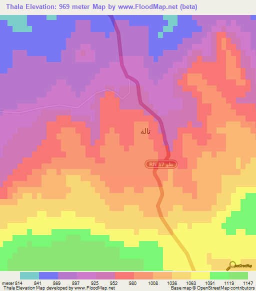 Thala,Tunisia Elevation Map