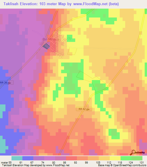Taklisah,Tunisia Elevation Map