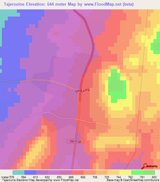 Tajerouine,Tunisia Elevation Map
