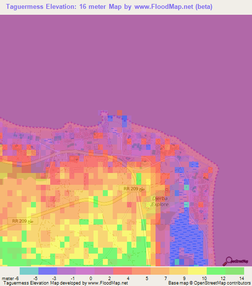 Taguermess,Tunisia Elevation Map