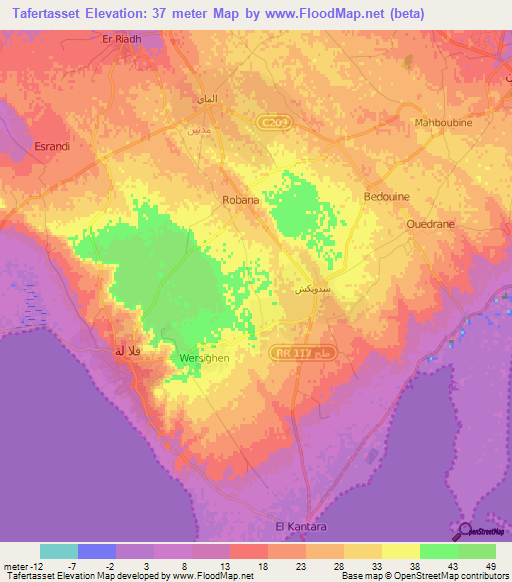 Tafertasset,Tunisia Elevation Map