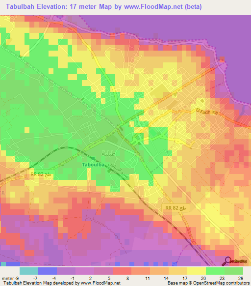 Tabulbah,Tunisia Elevation Map