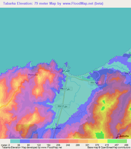 Tabarka,Tunisia Elevation Map