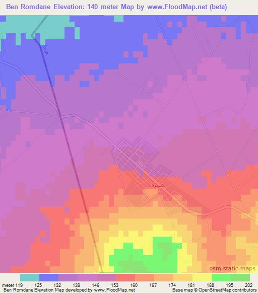 Ben Romdane,Tunisia Elevation Map