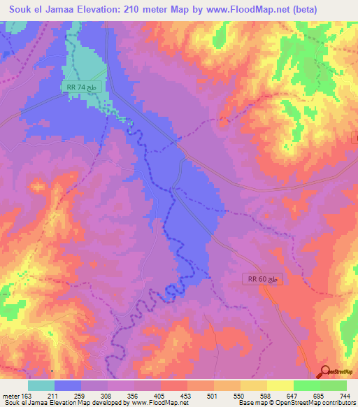 Souk el Jamaa,Tunisia Elevation Map