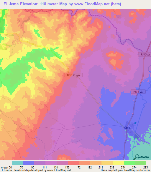 El Jema,Tunisia Elevation Map