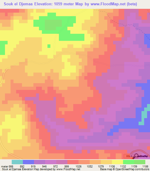 Souk el Djemaa,Tunisia Elevation Map