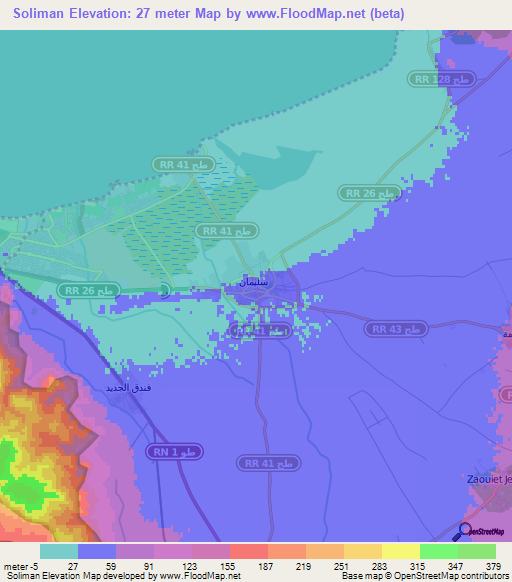 Soliman,Tunisia Elevation Map
