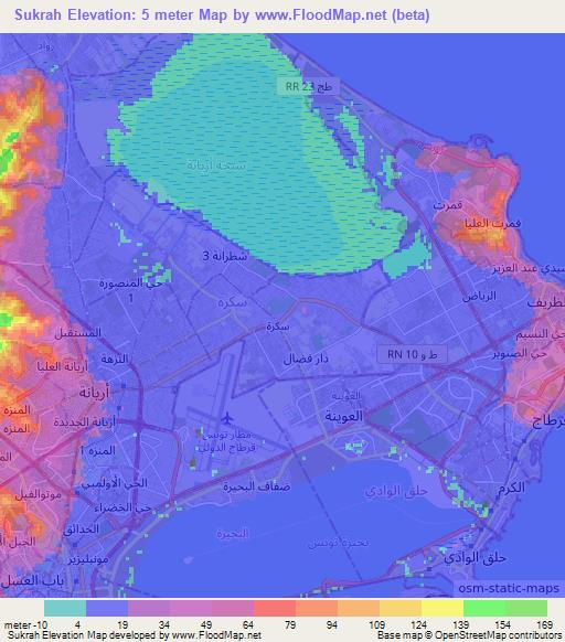 Sukrah,Tunisia Elevation Map