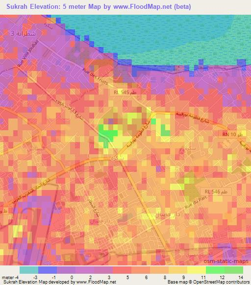 Sukrah,Tunisia Elevation Map