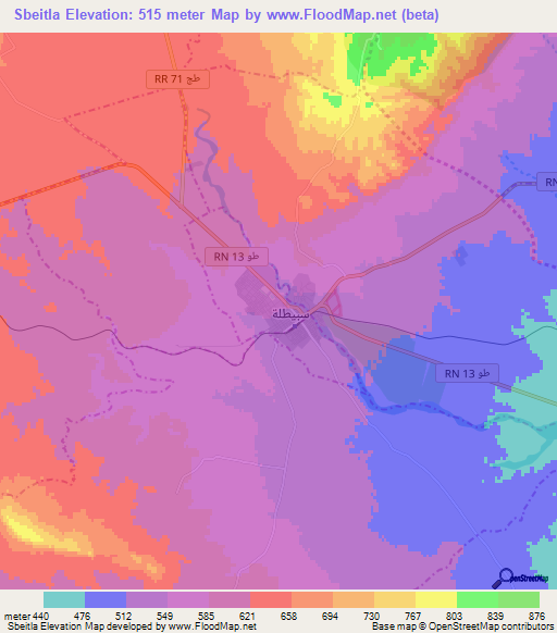 Sbeitla,Tunisia Elevation Map