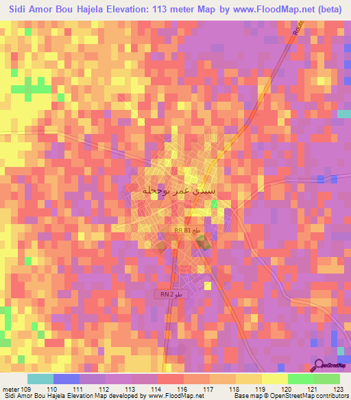Sidi Amor Bou Hajela,Tunisia Elevation Map