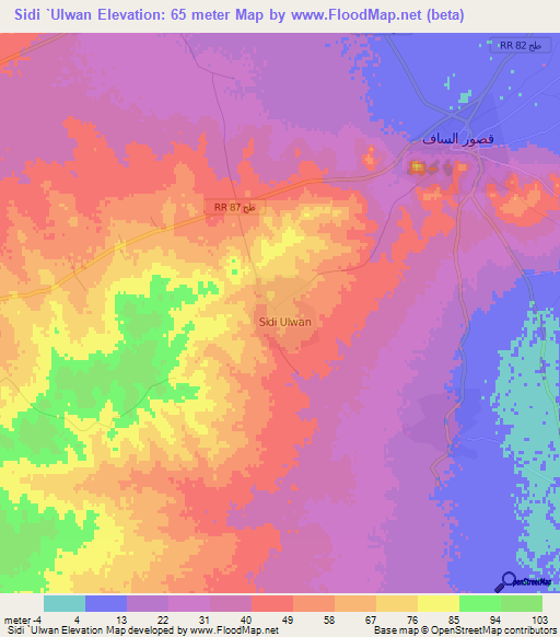 Sidi `Ulwan,Tunisia Elevation Map