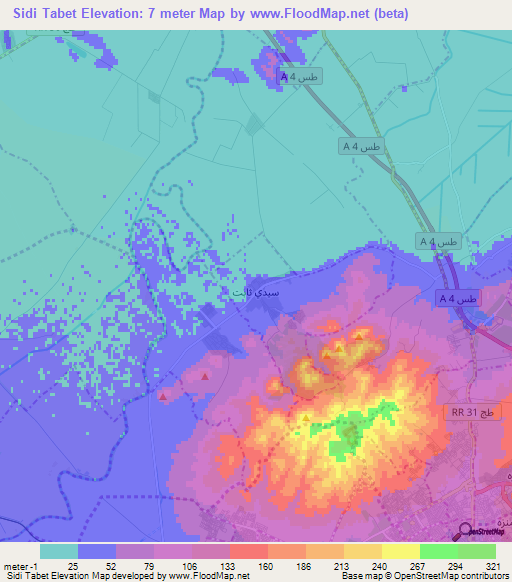 Sidi Tabet,Tunisia Elevation Map