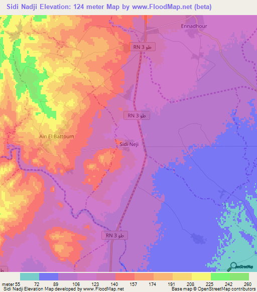 Sidi Nadji,Tunisia Elevation Map