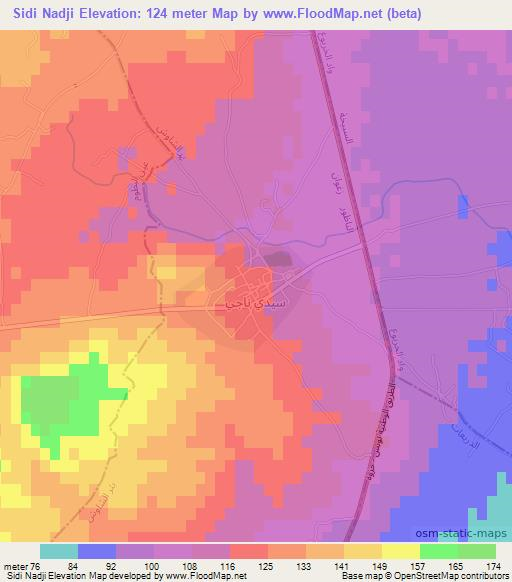 Sidi Nadji,Tunisia Elevation Map