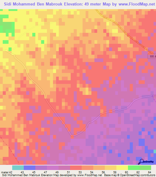 Sidi Mohammed Ben Mabrouk,Tunisia Elevation Map
