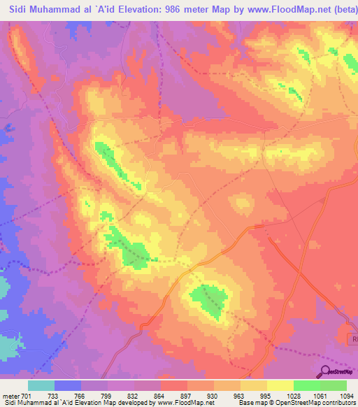 Sidi Muhammad al `A'id,Tunisia Elevation Map