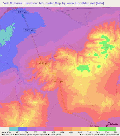 Sidi Mubarak,Tunisia Elevation Map