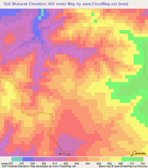 Sidi Mubarak,Tunisia Elevation Map