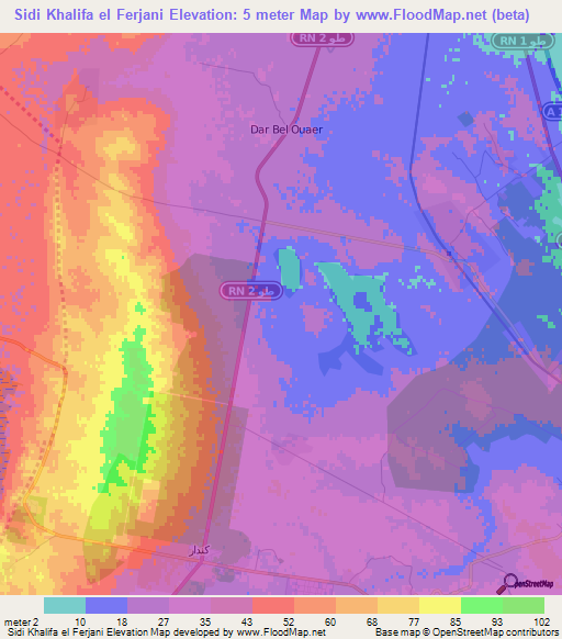 Sidi Khalifa el Ferjani,Tunisia Elevation Map