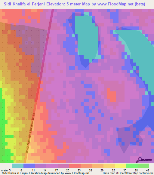 Sidi Khalifa el Ferjani,Tunisia Elevation Map